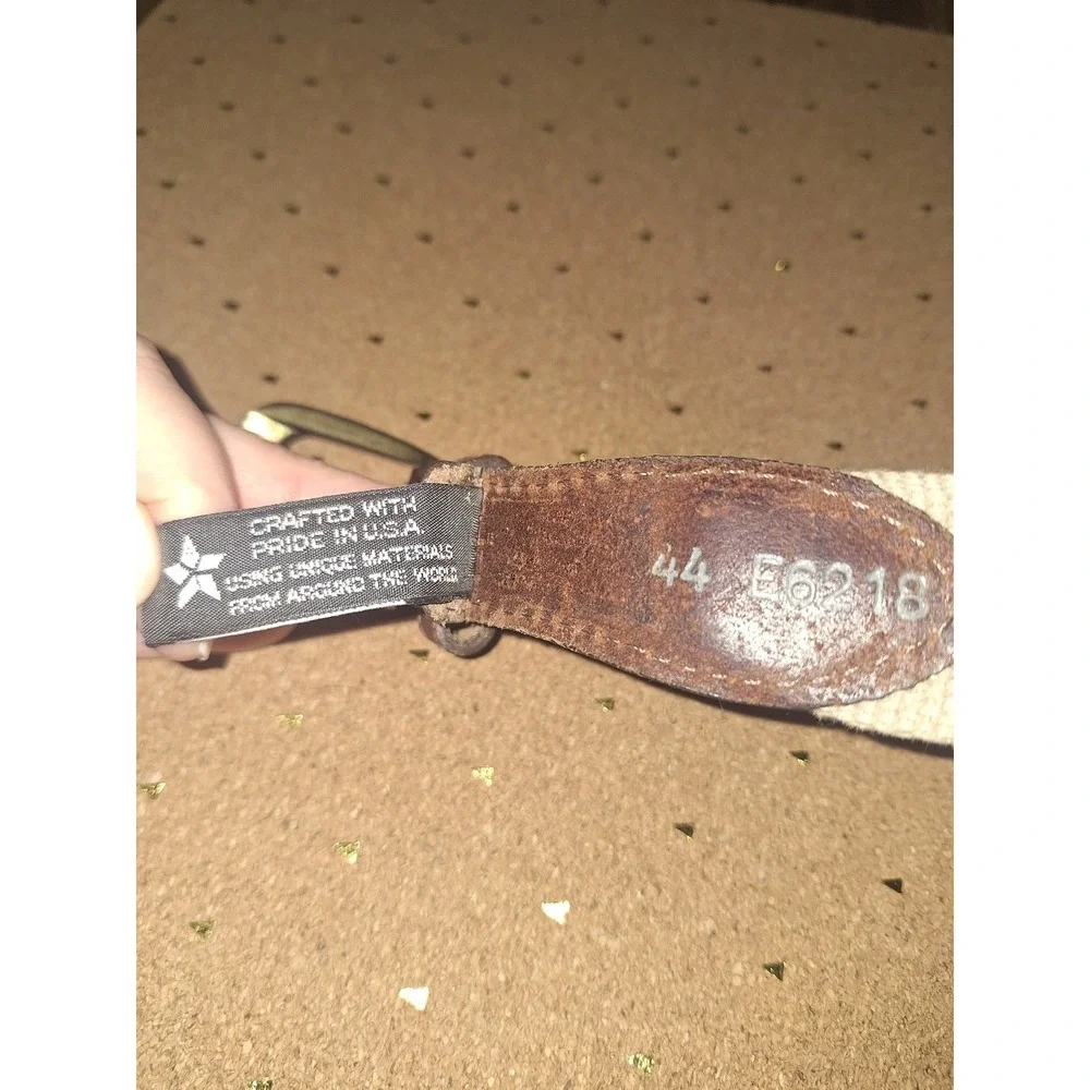 Brighton Mens 44 Belt Brown Leather‎ Tan Canvas Marlin Fish Nautical USA E6218